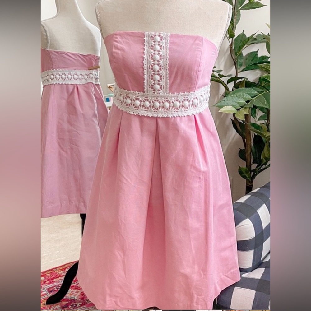 Lilly Pulitzer Betsey Dress Solid Faille in Lillys Pink Strapless Size 10